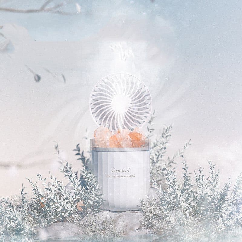 image-Portable Crystal Aromatheraphy Humidifier USB Wireless Aroma Essential Oil Diffuser With Adjustable Fan Warm Light Air Cooler