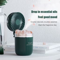 image-Portable Crystal Aromatheraphy Humidifier USB Wireless Aroma Essential Oil Diffuser With Adjustable Fan Warm Light Air Cooler