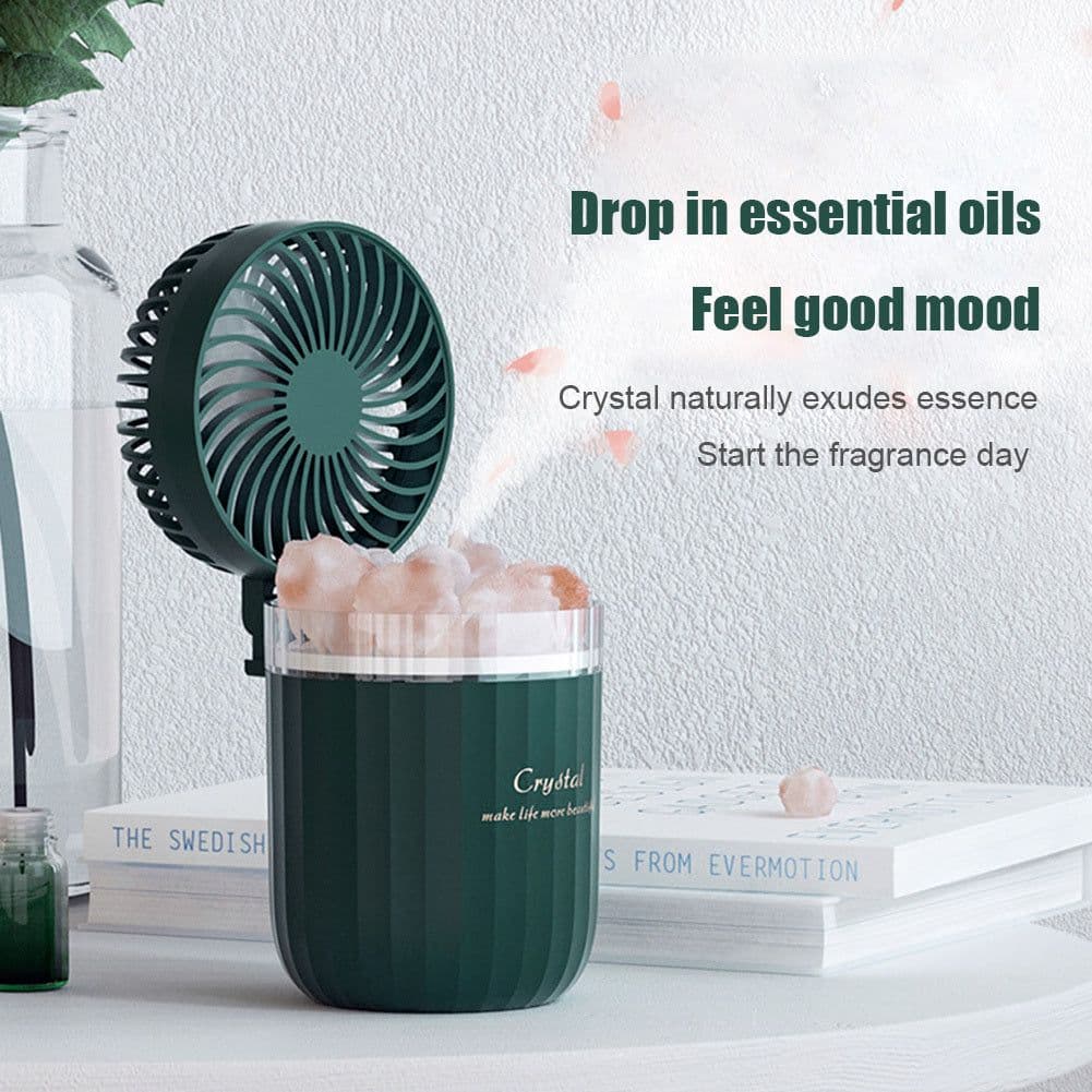 image-Portable Crystal Aromatheraphy Humidifier USB Wireless Aroma Essential Oil Diffuser With Adjustable Fan Warm Light Air Cooler