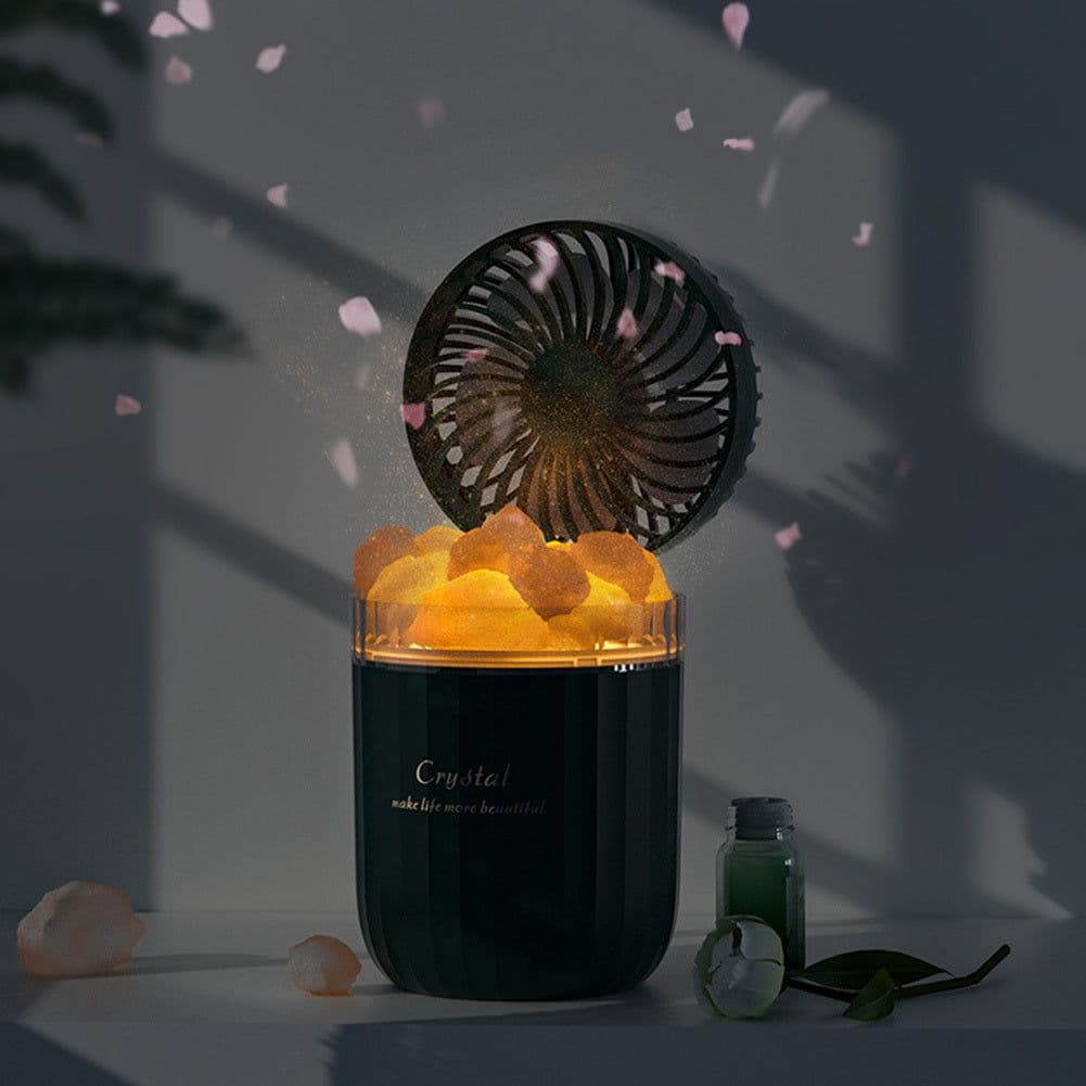 image-Portable Crystal Aromatheraphy Humidifier USB Wireless Aroma Essential Oil Diffuser With Adjustable Fan Warm Light Air Cooler