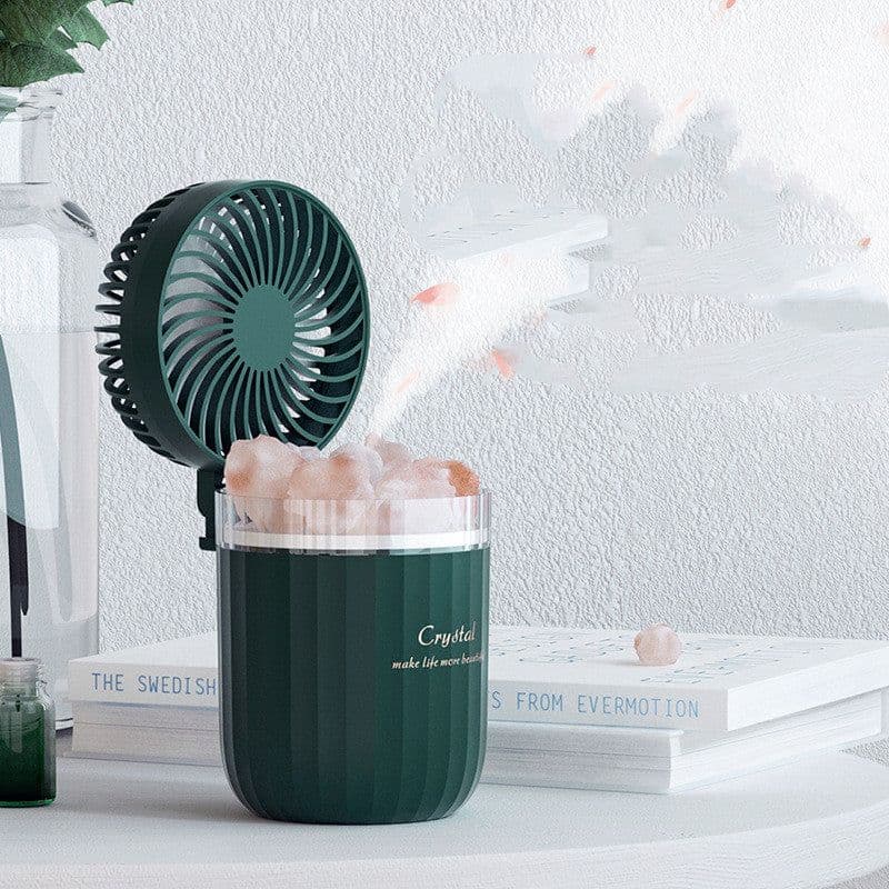 image-Portable Crystal Aromatheraphy Humidifier USB Wireless Aroma Essential Oil Diffuser With Adjustable Fan Warm Light Air Cooler