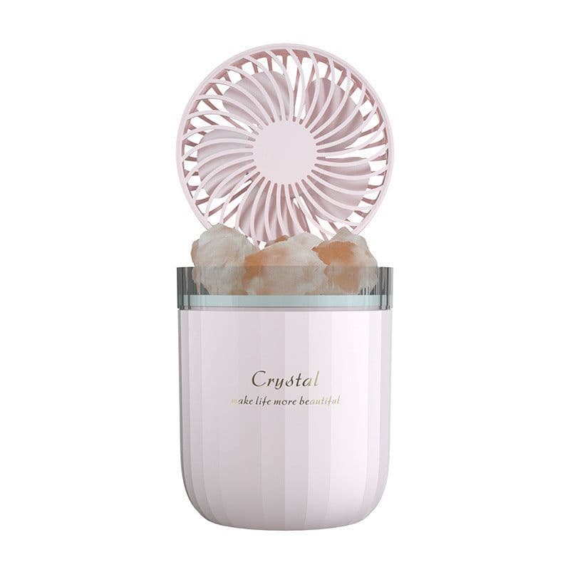 image-Portable Crystal Aromatheraphy Humidifier USB Wireless Aroma Essential Oil Diffuser With Adjustable Fan Warm Light Air Cooler