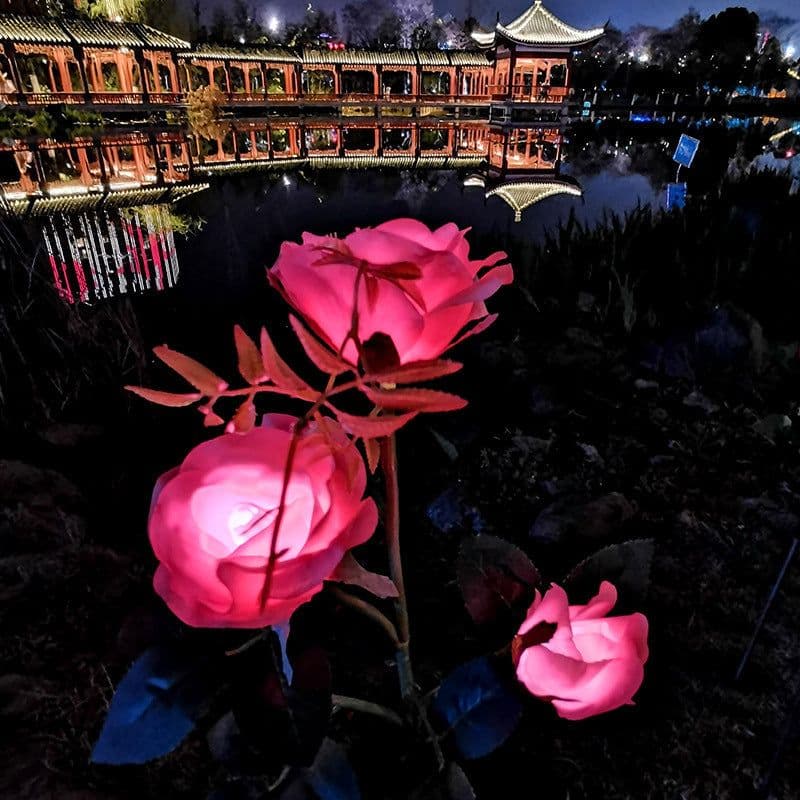 image-Resin Craft Lotus Tulips Flower LED Solar Light Waterproof Outdoor Garden Lawn Lamps Yard Art for Home Courtyard Decoration