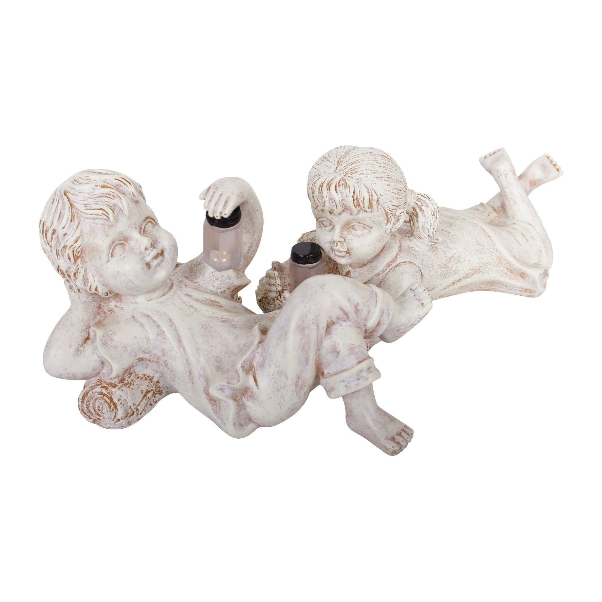 image-Home Decor Resin Craft With Firefly Jar Garden Statue Children Desktop Accessories Boy Girl Cute Gift Outdoor Solar Lighted Art