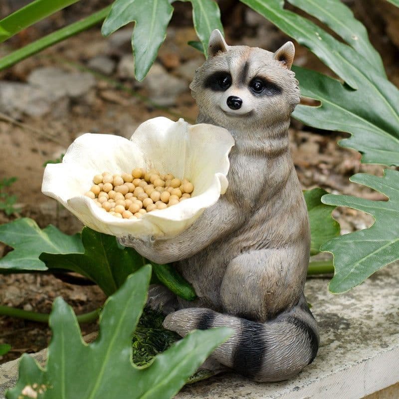 image-Garden Courtyard Decoration Raccoon Bird Feeder Ornaments Yard Gardening Creative Outdoor Landscaping Layout Resin Crafts