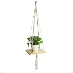 image-Wooden Flower Pot Tray Gardening Simple Square Bracket Cotton Rope Wood