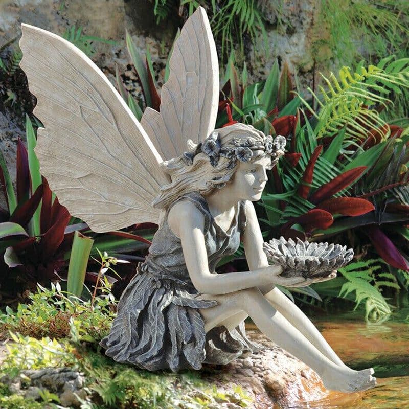 image-Fairy Sitting Garden Statue Ornament Decoration Resin Crafts Decor Accessories Home Landscaping Backyard Lawn Decoration