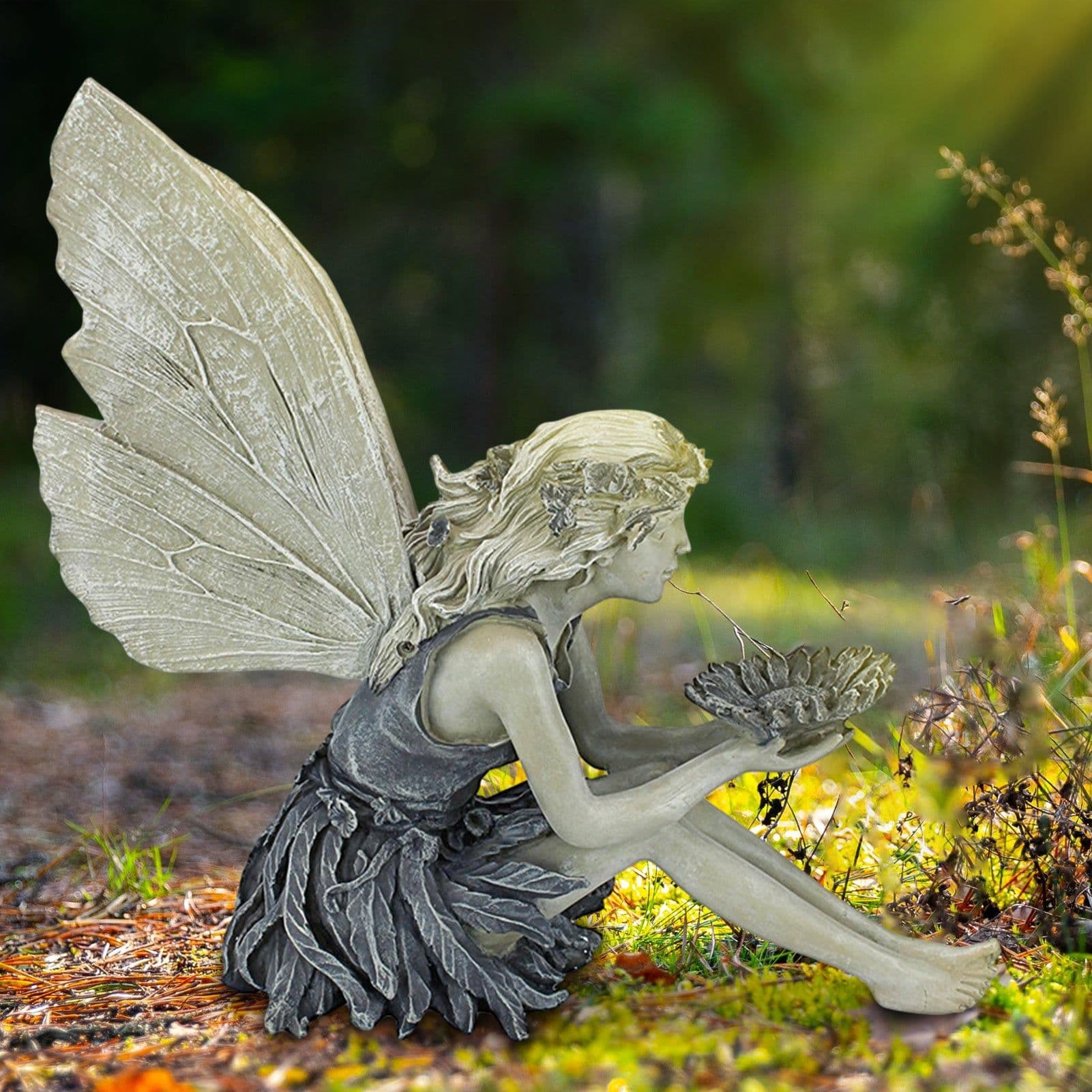 image-Fairy Sitting Garden Statue Ornament Decoration Resin Crafts Decor Accessories Home Landscaping Backyard Lawn Decoration
