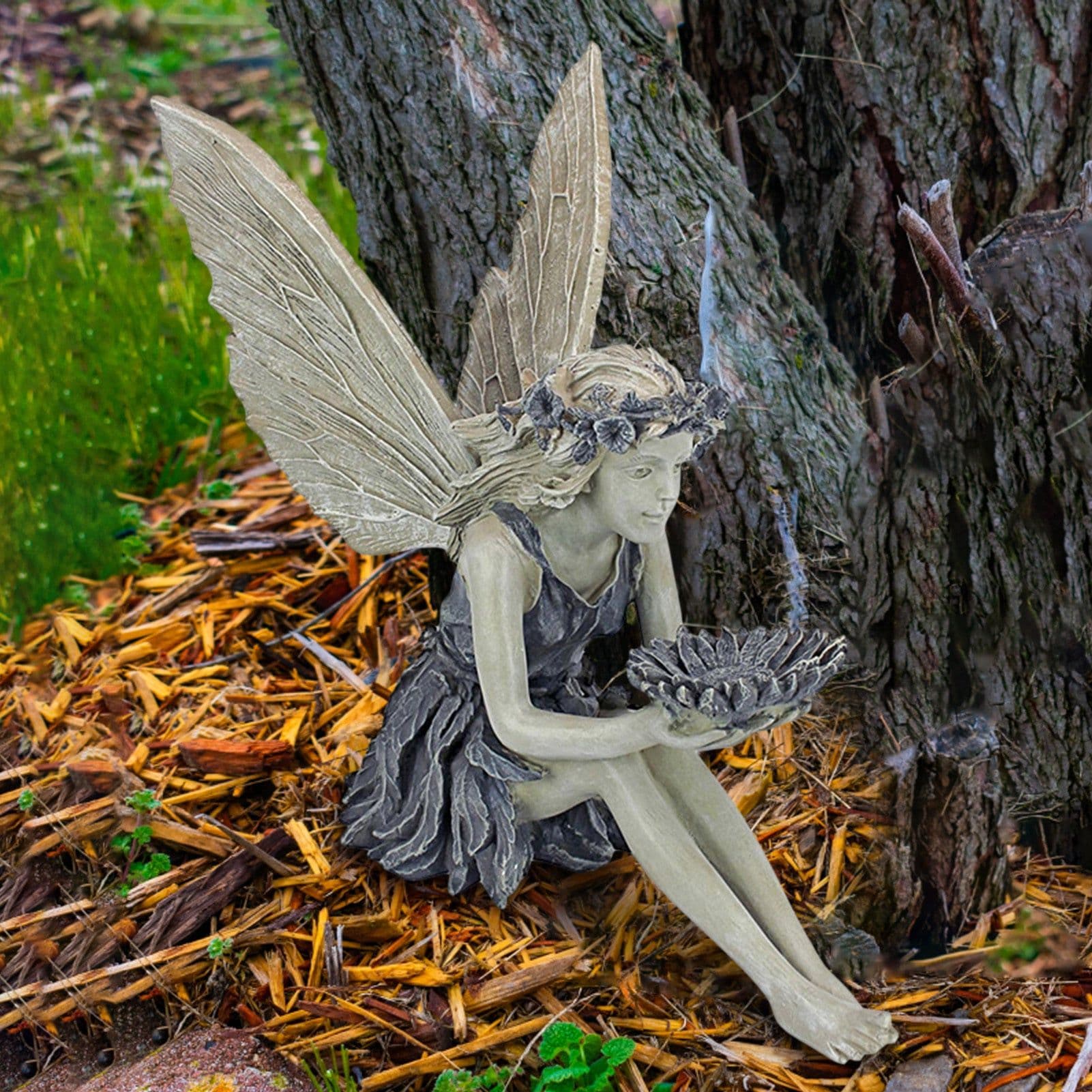 image-Fairy Sitting Garden Statue Ornament Decoration Resin Crafts Decor Accessories Home Landscaping Backyard Lawn Decoration