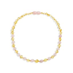 image-Collier pour bébé "Amour et Lumière” en Quartz Rose et Ambre