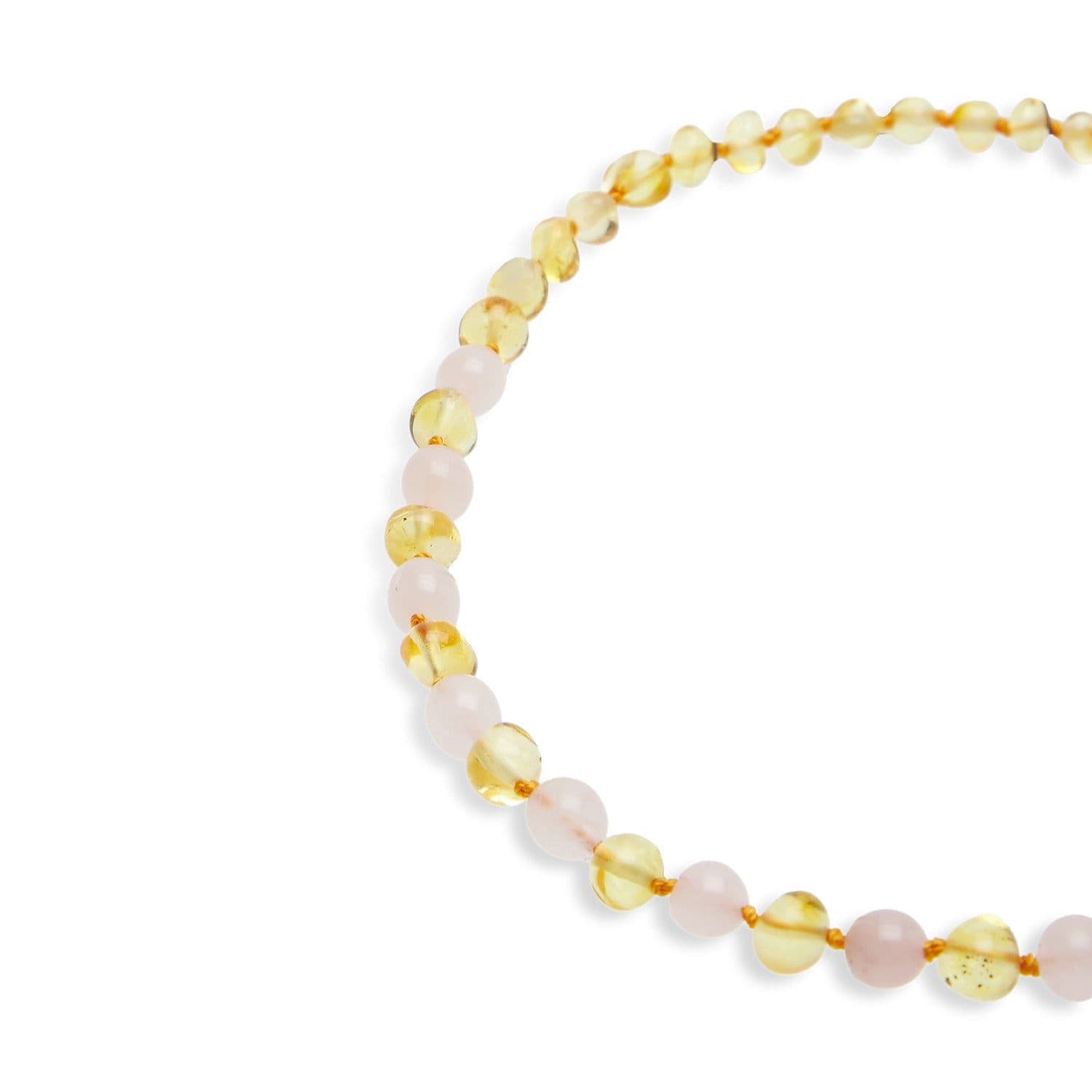 image-Collier pour bébé "Amour et Lumière” en Quartz Rose et Ambre