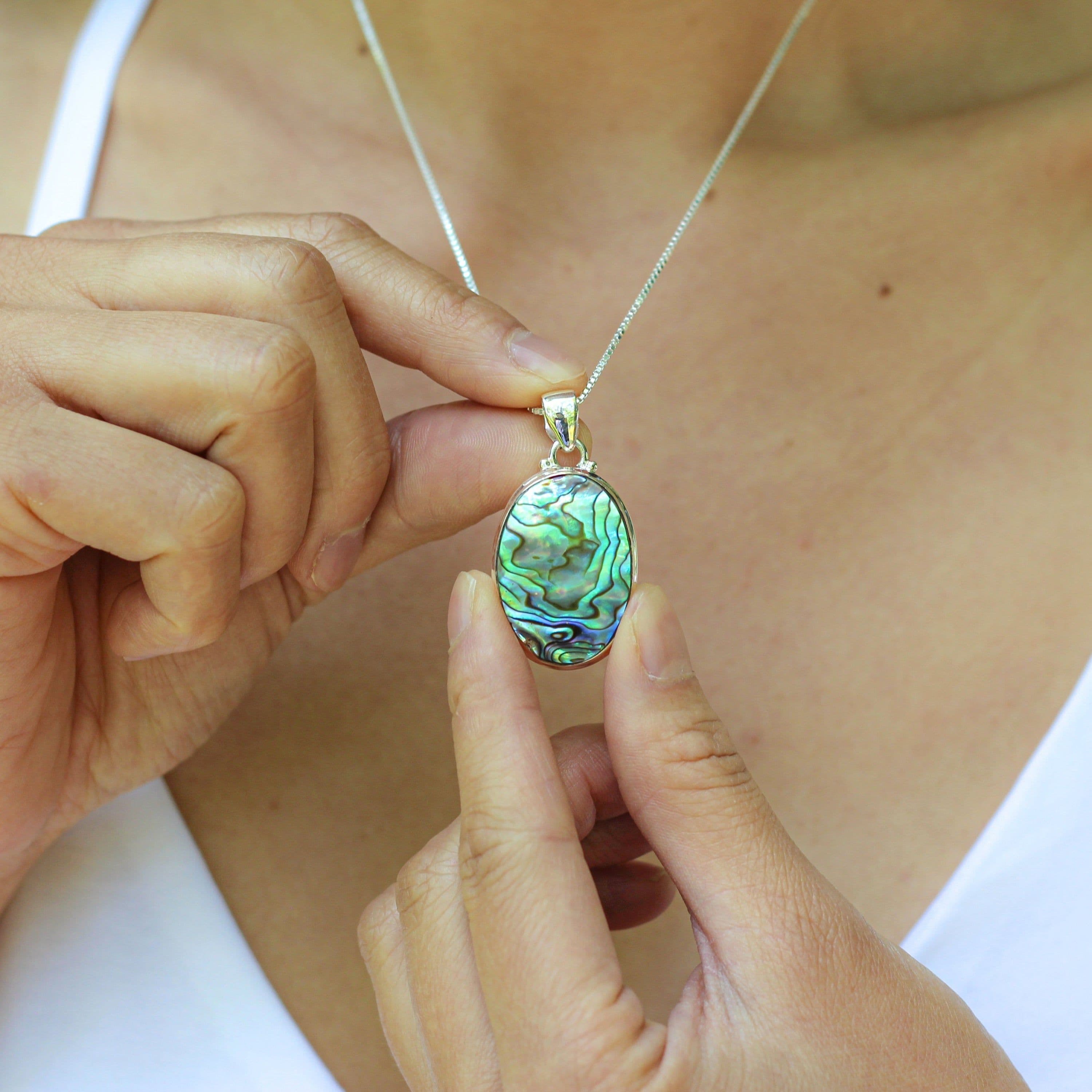 image-Collier et pendentif "Douceur des Mers" en Abalone et Argent 925