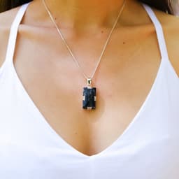 image-Collier pendentif "Vie Alignée" en Pietersite Noire et Argent 925