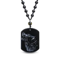 image-Collier Loup en Obsidienne Noire