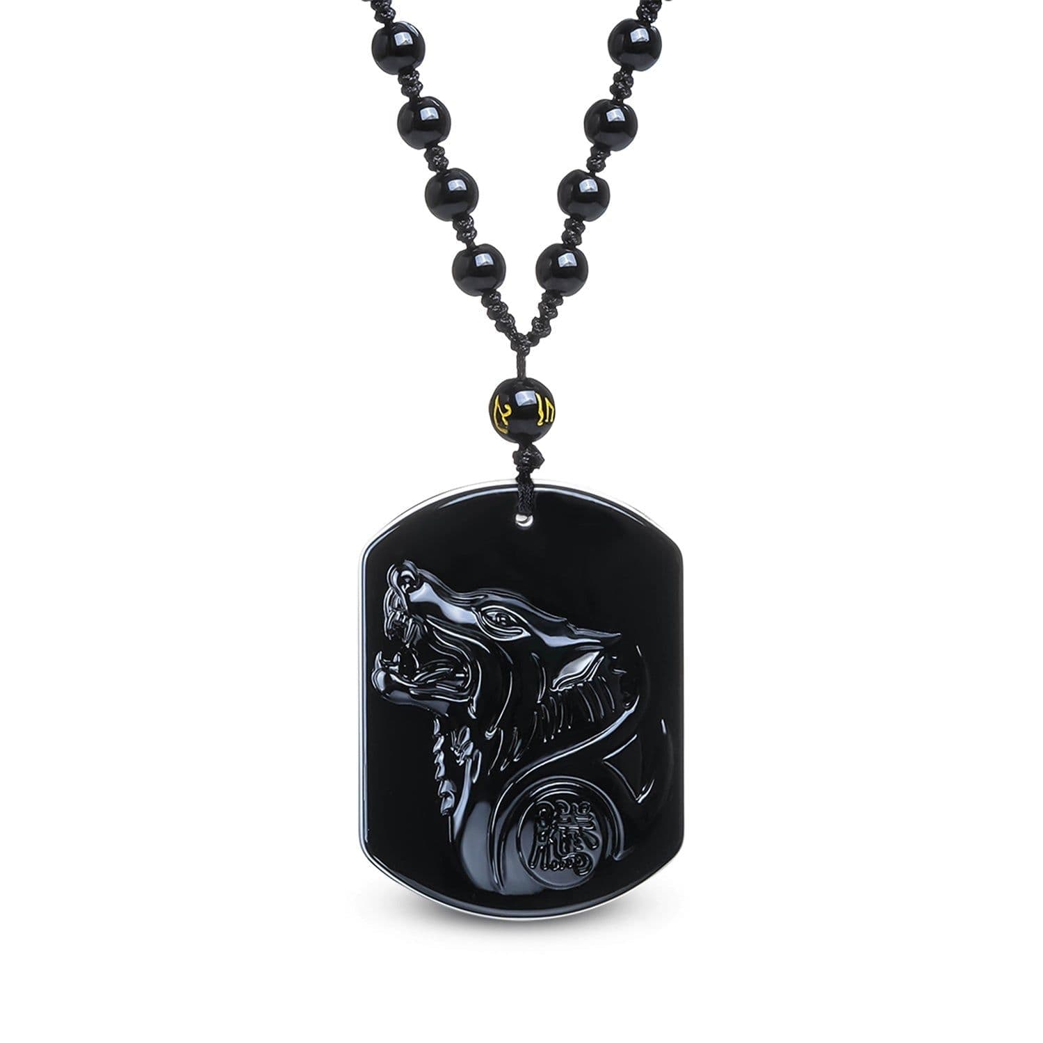 image-Collier Loup en Obsidienne Noire