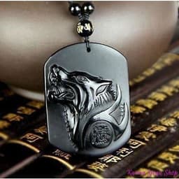 image-Collier Loup en Obsidienne Noire