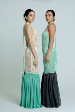 image-Open Back Cotton Crochet Dress Green on Black
