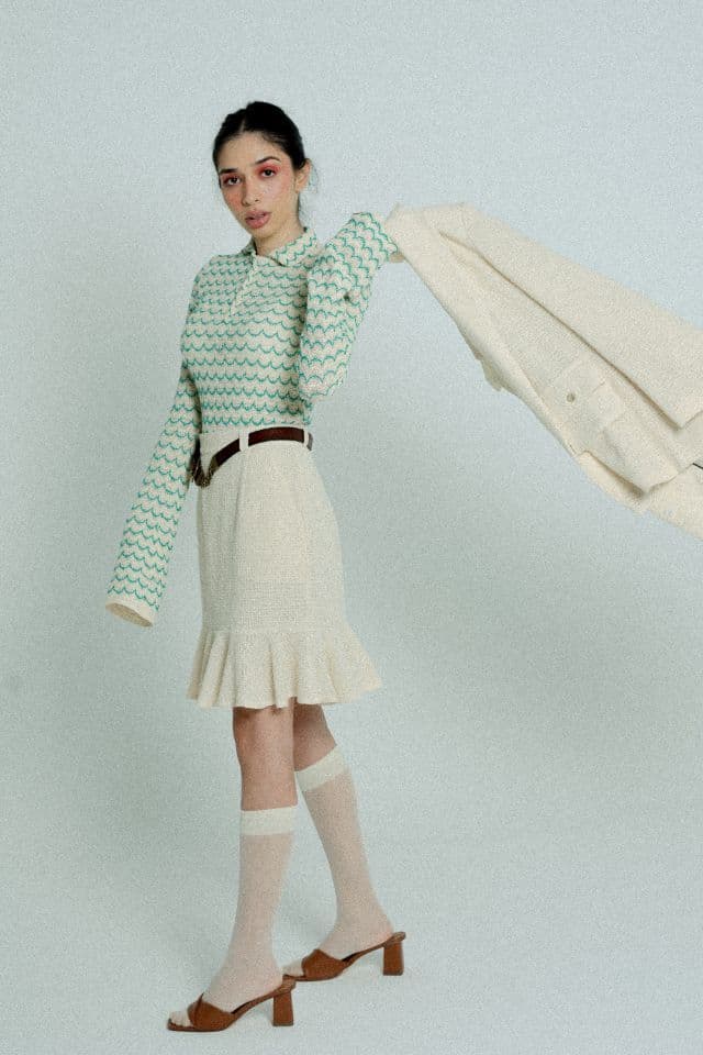 image-Light Weight Long Sleeve Button Up Cotton Knit Shirt Green