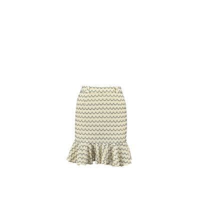 image-Light Weight Cotton Knit High Waist Skirt with Ruffled Hem Marine