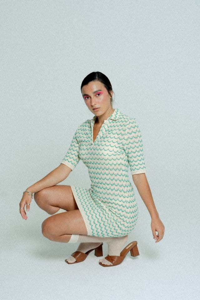 image-Light Weight Short Sleeve Button Up Cotton Knit Tennis Dress Green