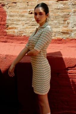 image-Light Weight Short Sleeve Button Up Cotton Knit Tennis Dress Green