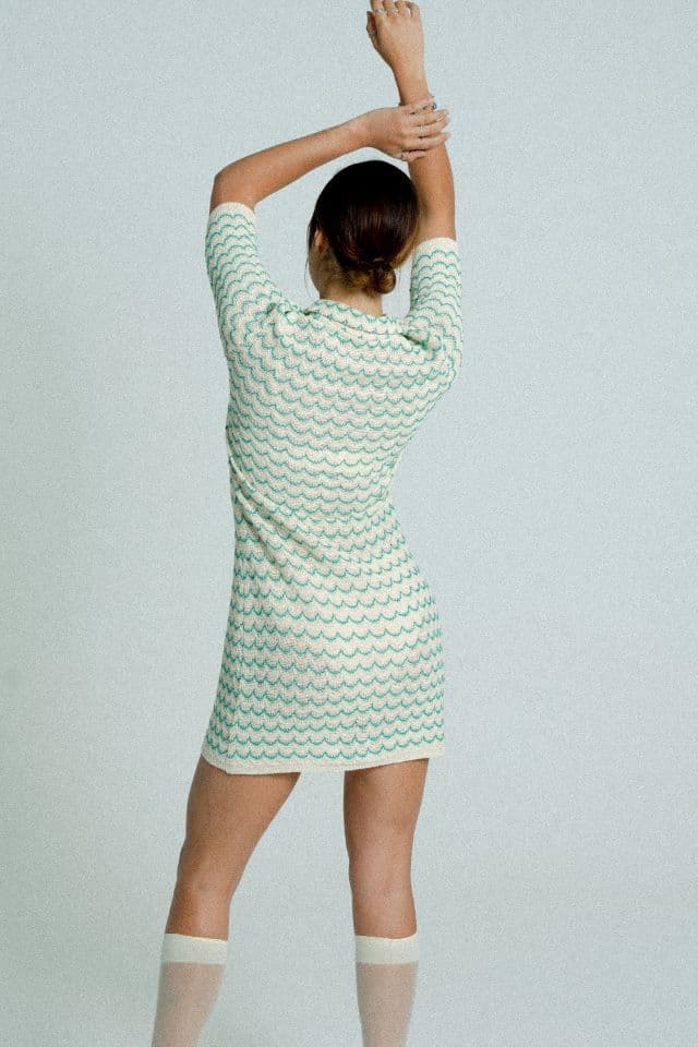 image-Light Weight Short Sleeve Button Up Cotton Knit Tennis Dress Green