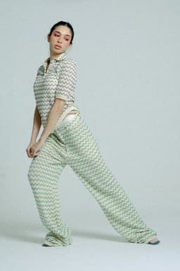 image-Light Weight Cotton Knit Long Wide Trousers Green