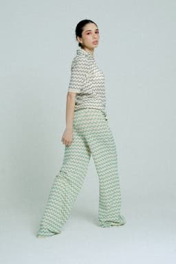 image-Light Weight Cotton Knit Long Wide Trousers Green