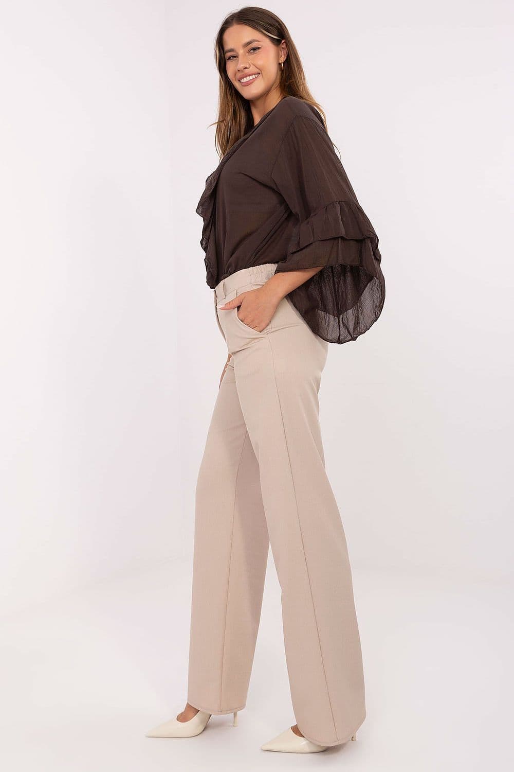 image-Women's High-Waisted Cotton Trousers by Lakerta