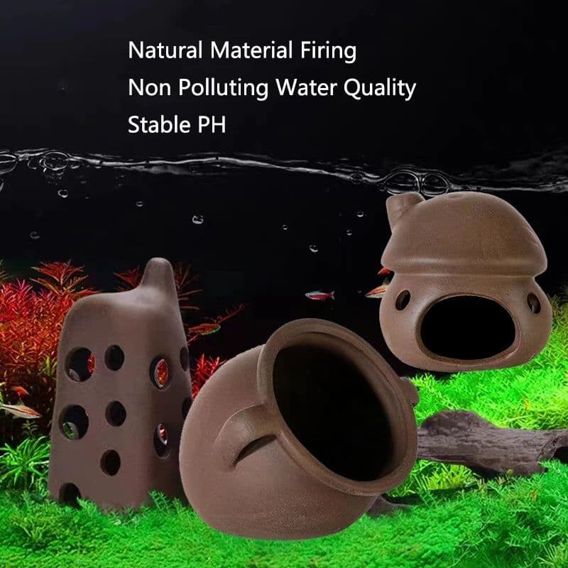 image-Large Ceramic Aquarium Decoration Fish Shrimps Shelter House Pottery Scorpion House Canister Simulation Stone Fish Tank Decors