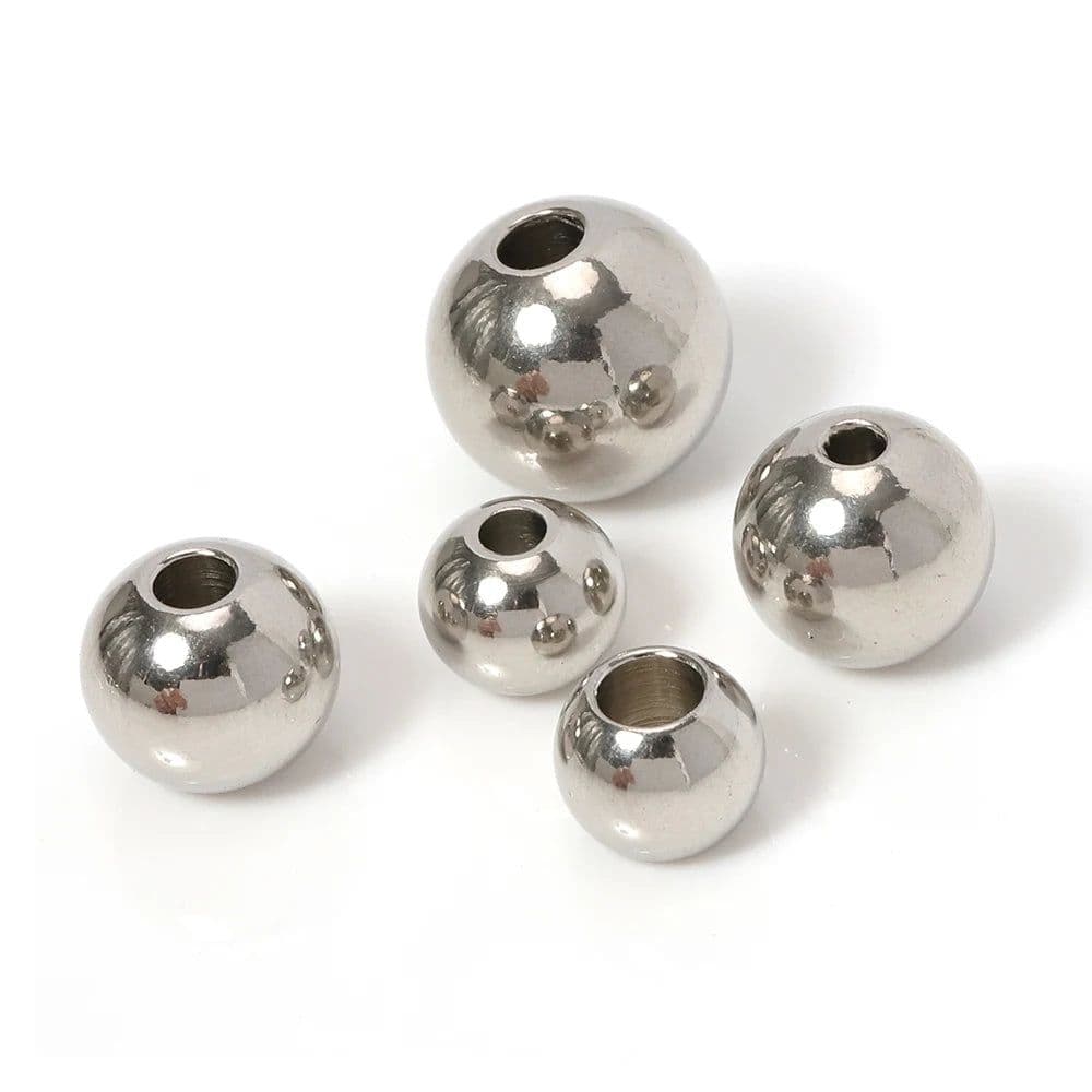 image-100pcs 2 mm-12 mm 316L Stainless Steel Beads European Ball Metal Big Hole Spacer Beads for Jewelry Making Diy Bracelet Necklace