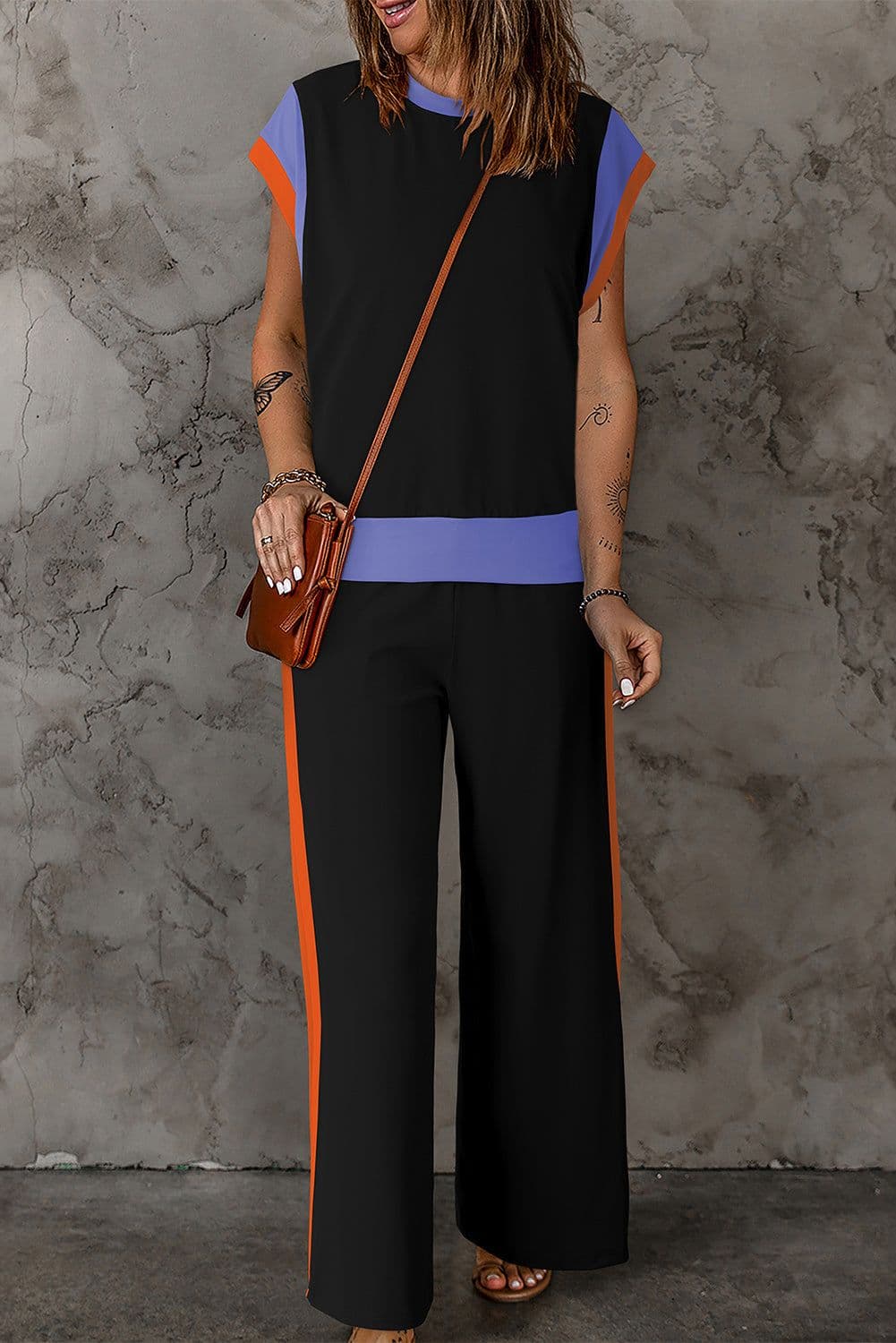 image-Strawberry Pink Color Block Two-Piece Set
