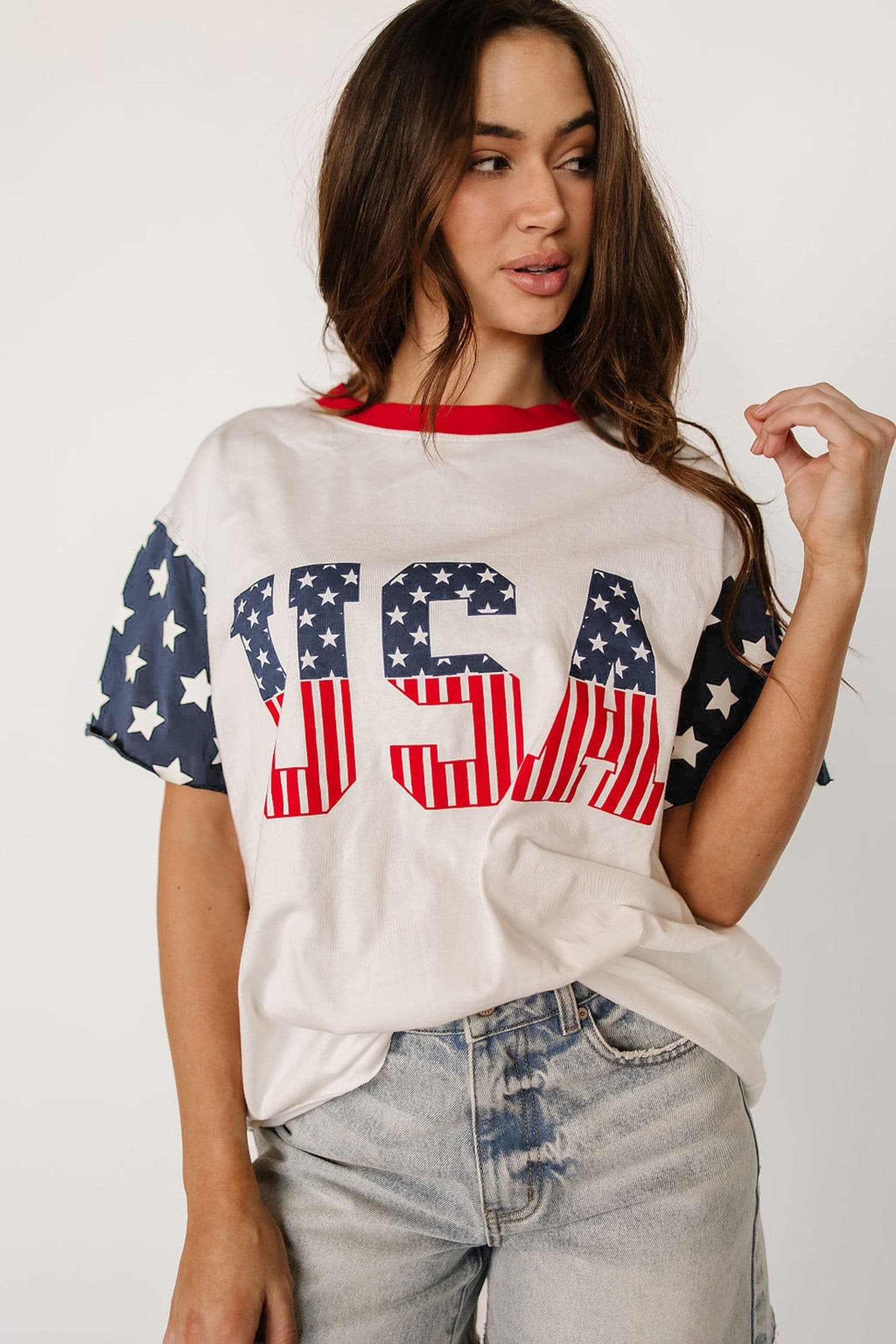 image-Jet Stream USA Flag Graphic T-Shirt Patchwork