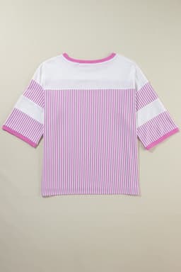 image-Pink Stripe Patchwork Plus Size T-Shirt