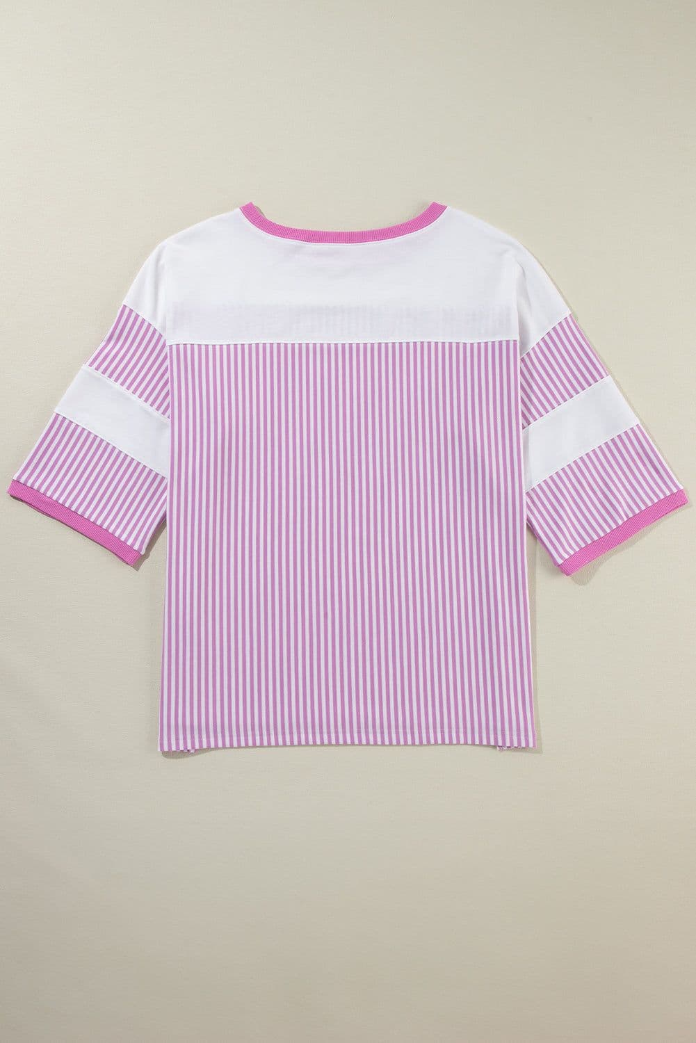 image-Pink Stripe Patchwork Plus Size T-Shirt