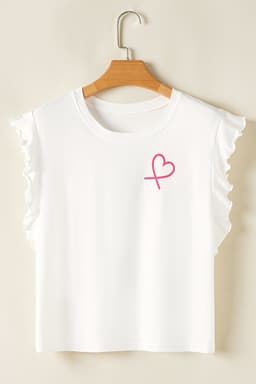 image-Pink Ruffled Tank Top And Heart Print Pants Lounge Set