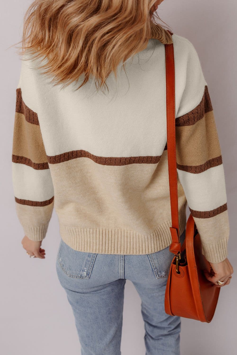 image-Parchment Colorblock Zipped Collared Pullover Sweater