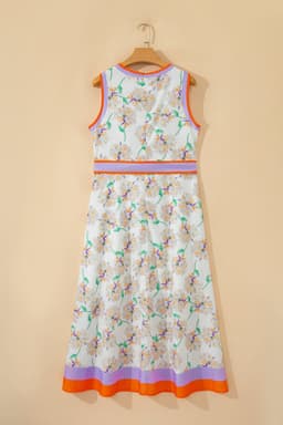 image-White Floral Print Color Block Maxi Dress Belted