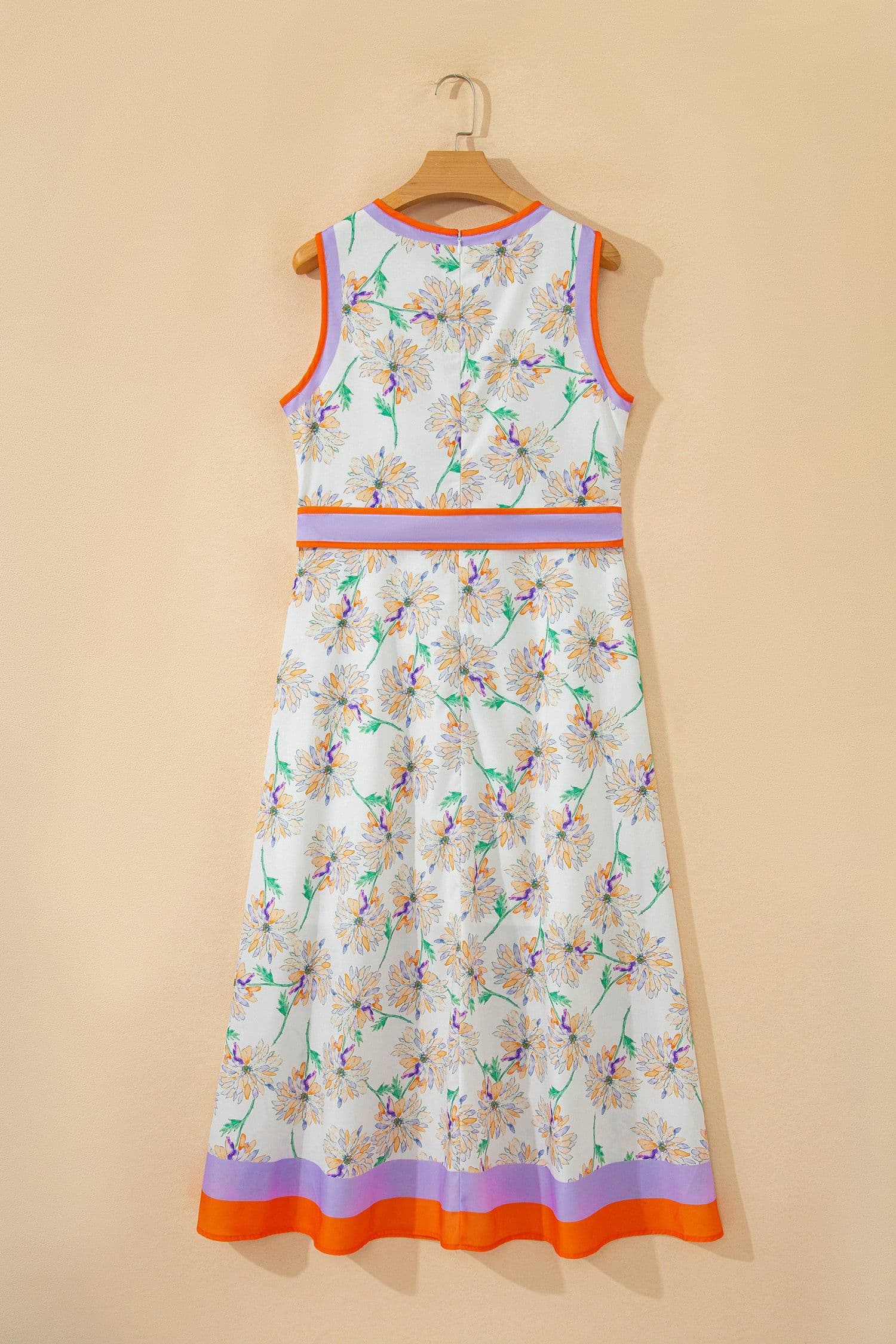 image-White Floral Print Color Block Maxi Dress Belted