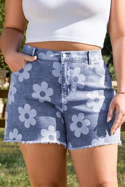 image-Ashleigh Blue Floral Denim Shorts High Waist