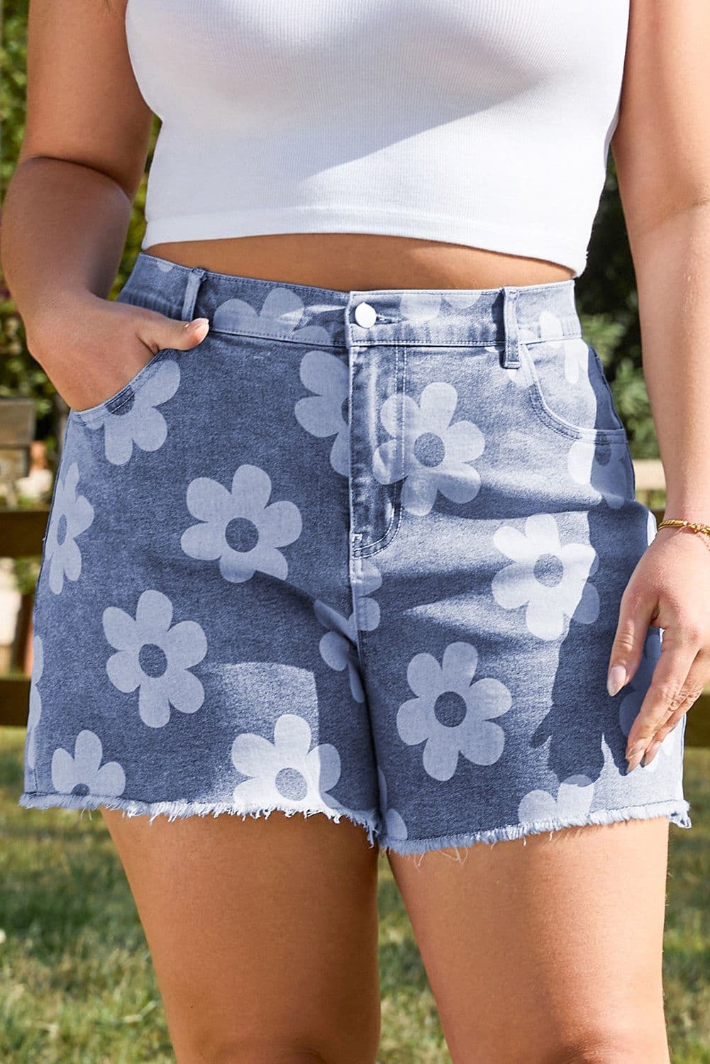 image-Ashleigh Blue Floral Denim Shorts High Waist