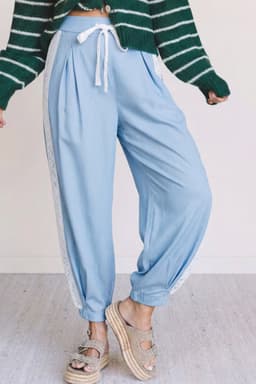 image-Beau Blue Floral Lace Wide Leg Pants