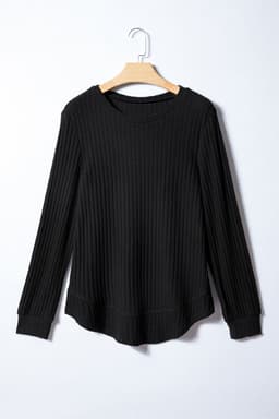 image-White Ribbed Knit Top - Long Sleeve Round Neck