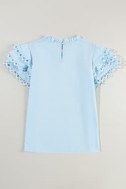 image-Beau Blue Layered Ric Rac Cap Sleeve Blouse