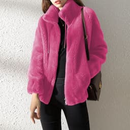 image-Double Faced Fleece Warm High Neck Sweater Women Cardigan