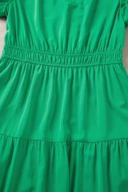 image-Bright Green V Neck Puff Sleeve High Waist Tiered Maxi