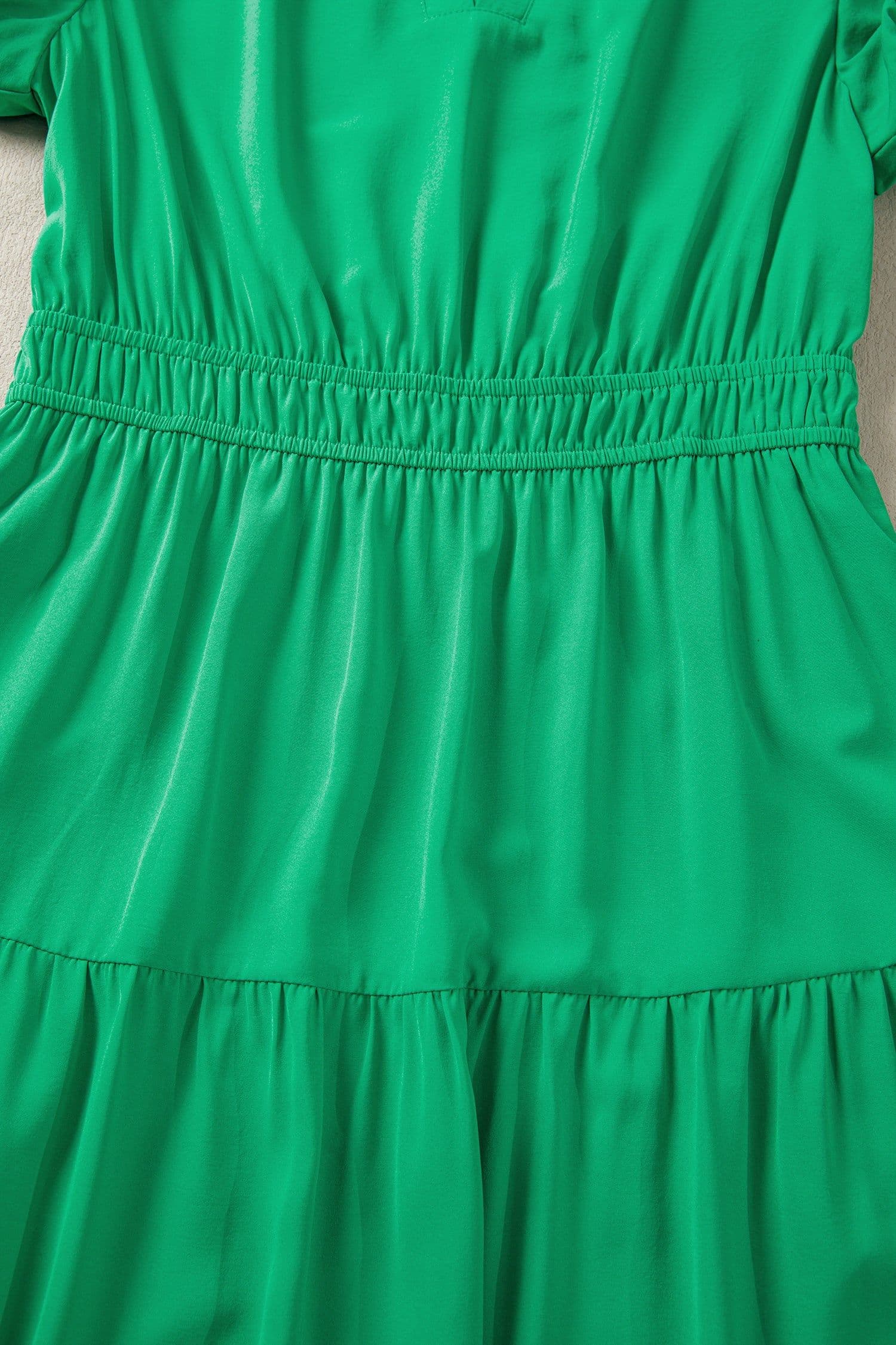 image-Bright Green V Neck Puff Sleeve High Waist Tiered Maxi