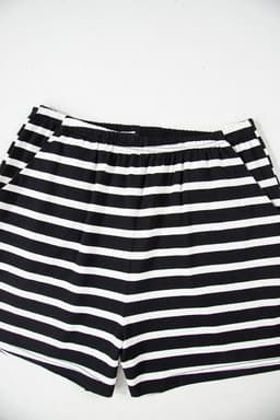 image-Black & White Striped Top & Shorts Set, Short Sleeve, Medium-High Elasticity