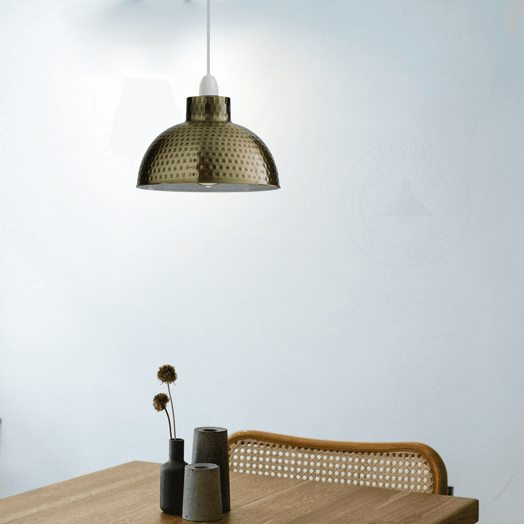 image-2 Pack Green Brass Retro Easy Fit Lamp Light Shade E27 Base Pendant Metal 26cm Dome Shape Large Lamp Shades