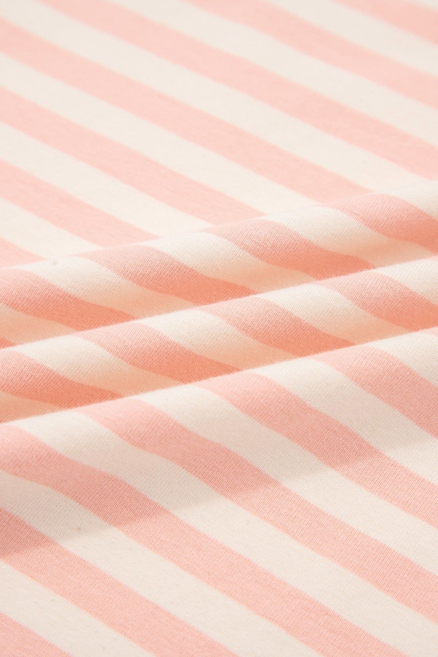 image-Pink Stripe Contrast Neck Loose Tee and Drawstring Shorts Set
